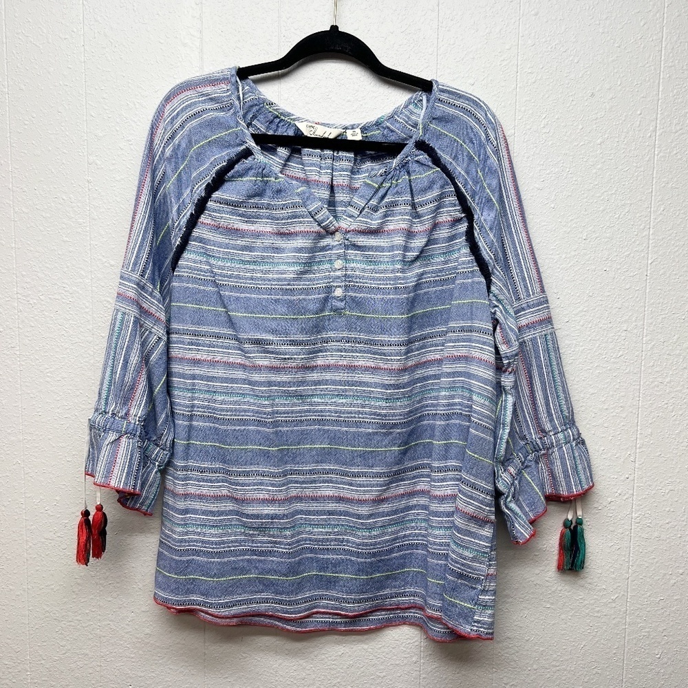 Caffe Marrakesh Anthro Cotton Top Womens 2X Flowy Tasseled Bohemian Cottagecore